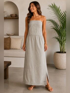 tête-à-tête Strapless Utility Maxi Dress Minimalist Scandi Gray Neutral Small